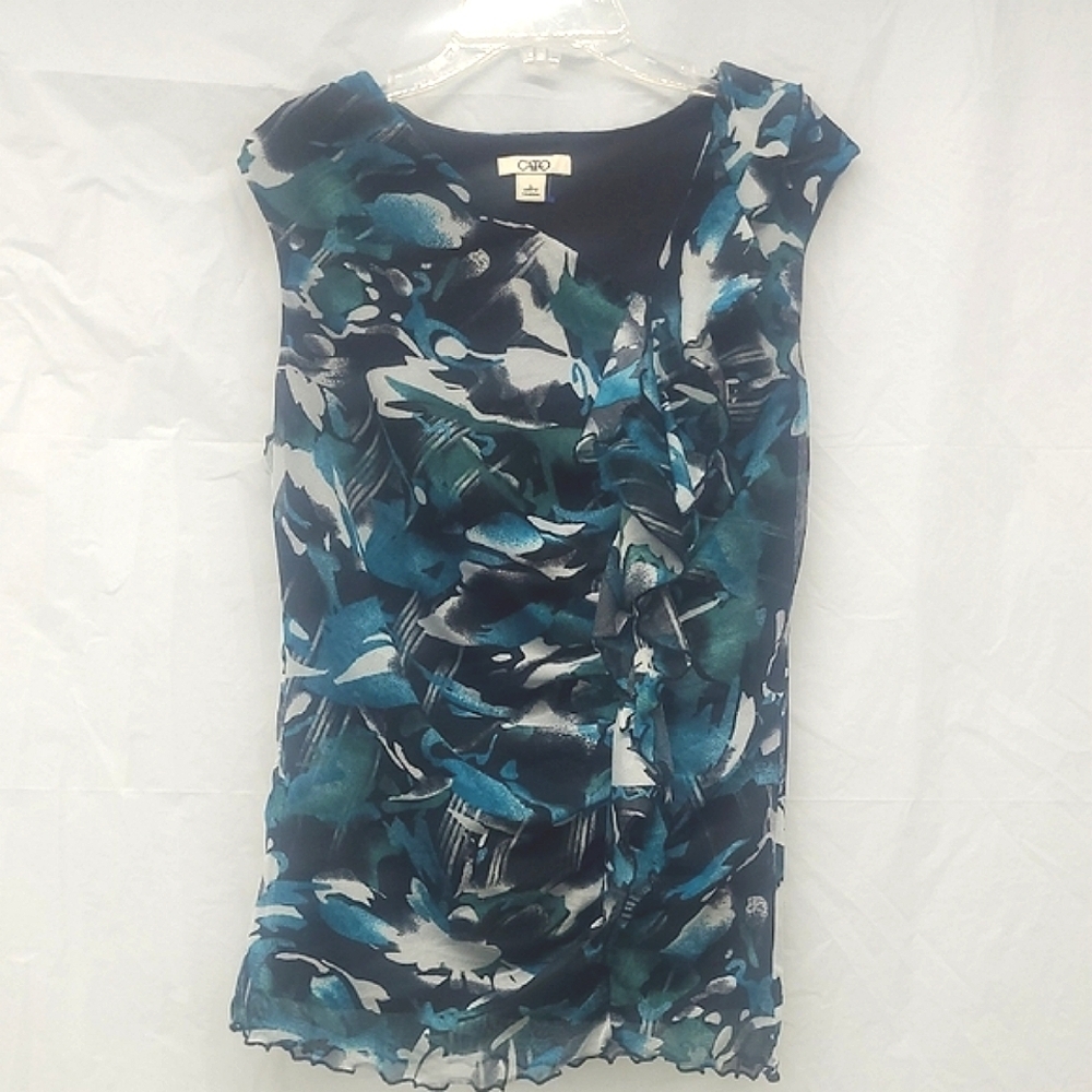 Sleeveless Blouse Tank Top Blue Black Whimsigoth Abstract Watercolor